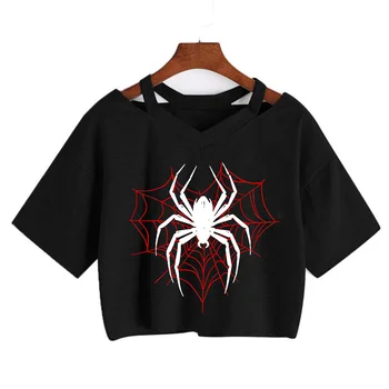 Women 's Sexy Cropped T Shirt Woman Graphic Gothic Spider Printed Tshirt Spring Summer Vintage Crop Tops 90s Clothes 1