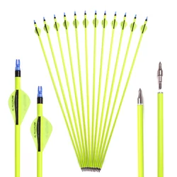 6/12pcs 28/30inches Archery Spine 500 Mixed Carbon Arrow Yellow for Recurve/Compound Bows Archery Hunting