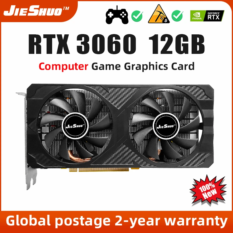  JIESHUO 100% Graphics Cards RTX3060 12G Game GDDR6 GPU Computer PC 192bit DP*3 PCI ExpressX16 4.0 RTX 3060 12G Gaming Video Card 