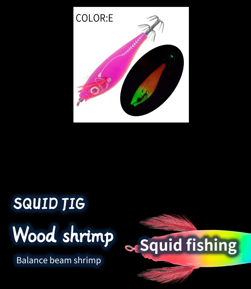 8 cm 7,5 g leuchtende horizontale Tintenfisch-Jig-Holzgarnelen-Tintenfischhaken, schwimmende Angelköder, Oktopus, Tintenfisch, Garnelen, Salzwasserköder – Detail 9