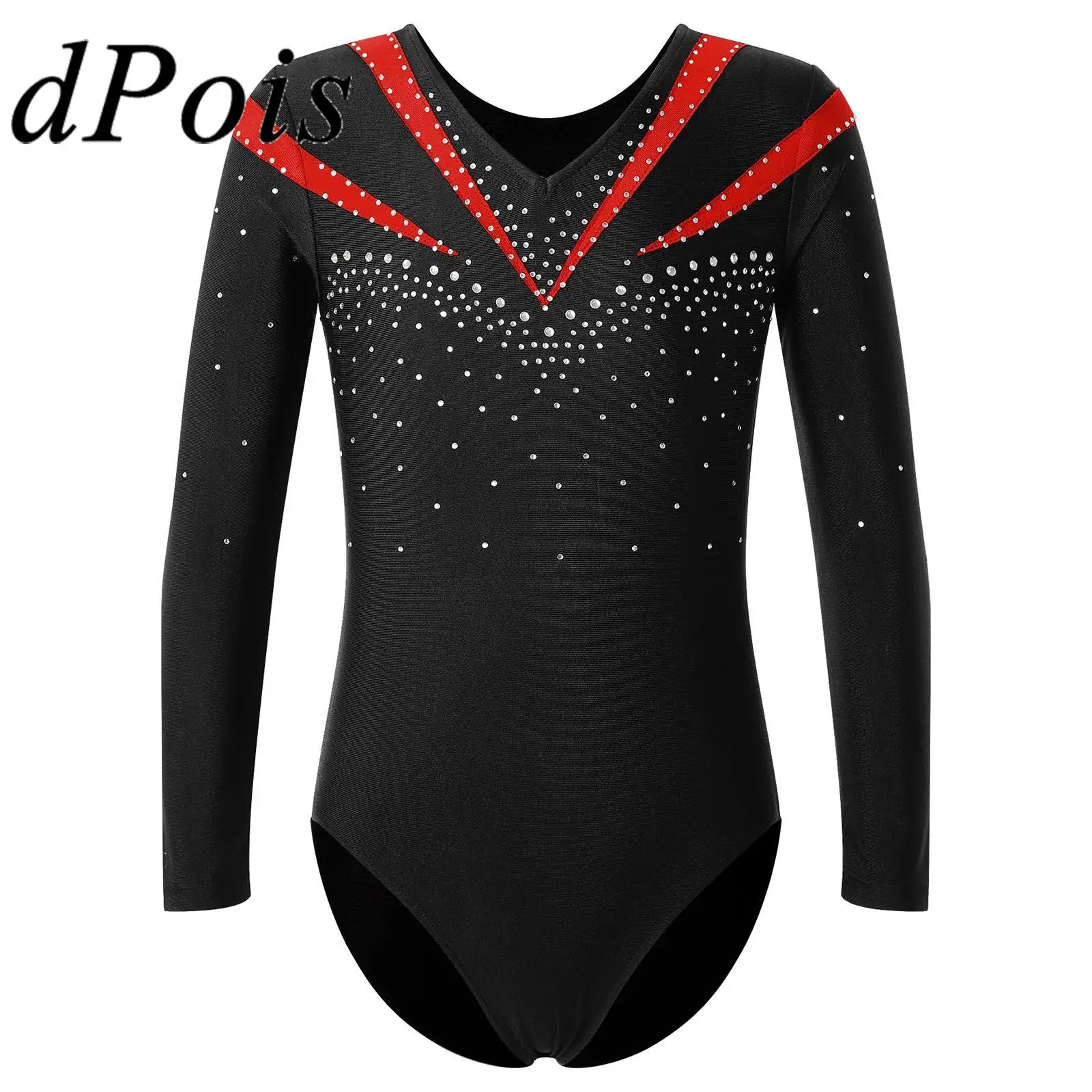 

Gymnastics Jumpsuit for Girls Kids Long Sleeve Shiny Rhinestone Figure Ice Skating Bodysuit Teens Children Ballet Dance Leotard