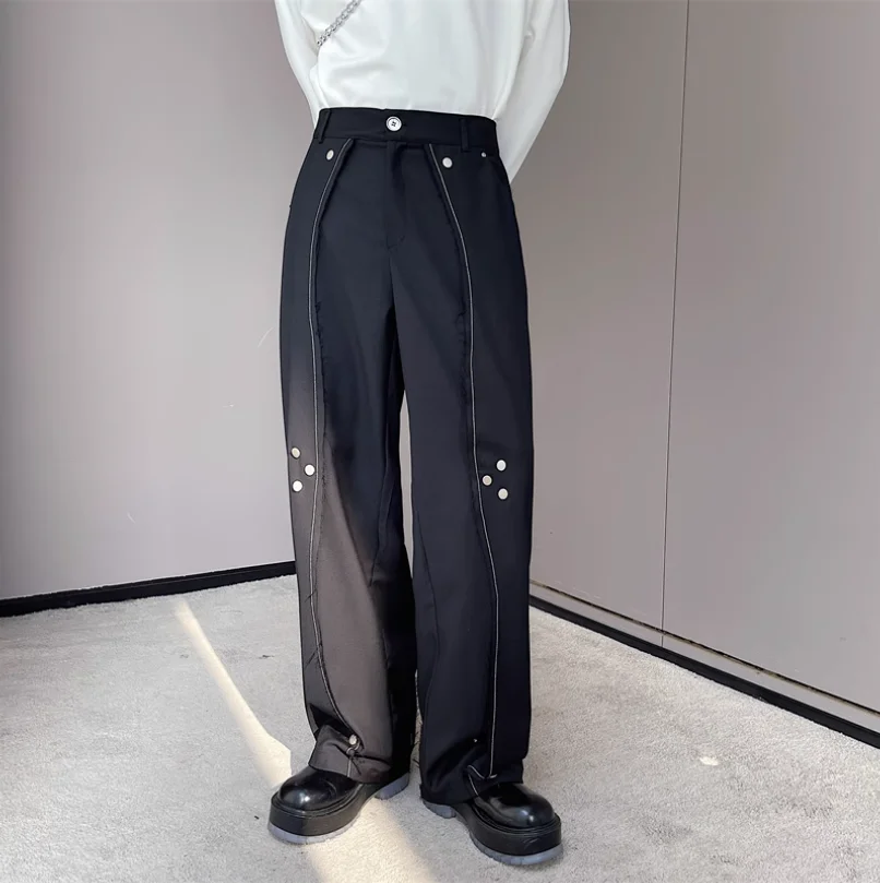 2023 autumn new black heavy craft design sense of multi-metal buckle casual dress pants for men senior sense of niche pants