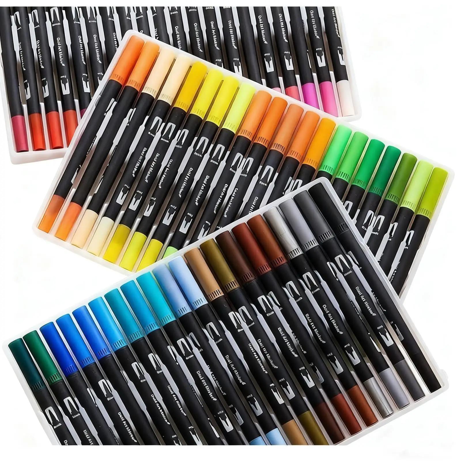 12-60색 더블 헤드 아트 드로잉 노트북 펜 페인팅 펜 컬러 마커 펜 브러시 팁 1-2mm 파인 팁 캘리그래피 페인팅