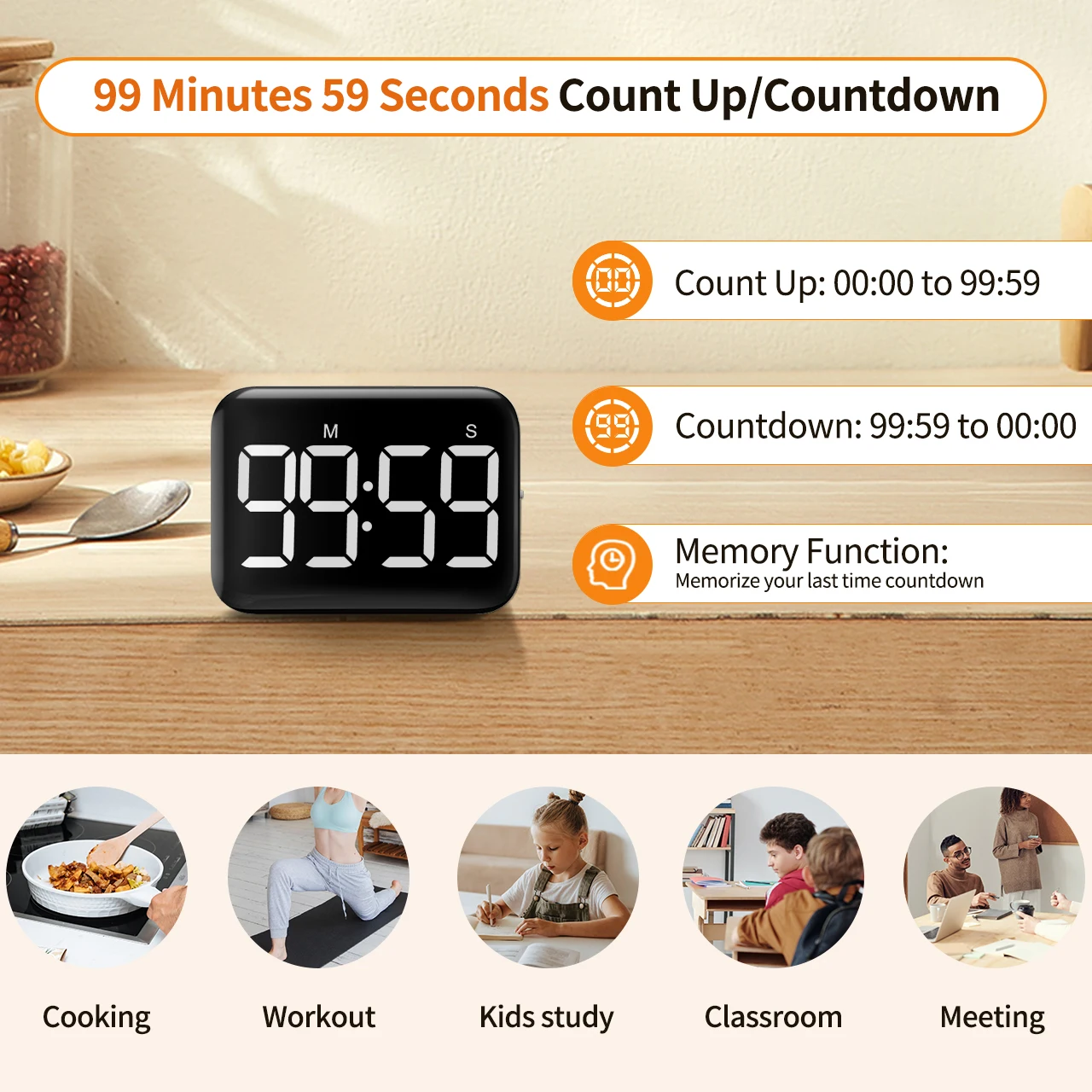 Magnet Kitchen Timer 99-minute Digital Count Up & Countdown Timers  Adjustable Angle Loud Alarm Desktop & Hanging Cooking Timer Clock For Time  Manageme