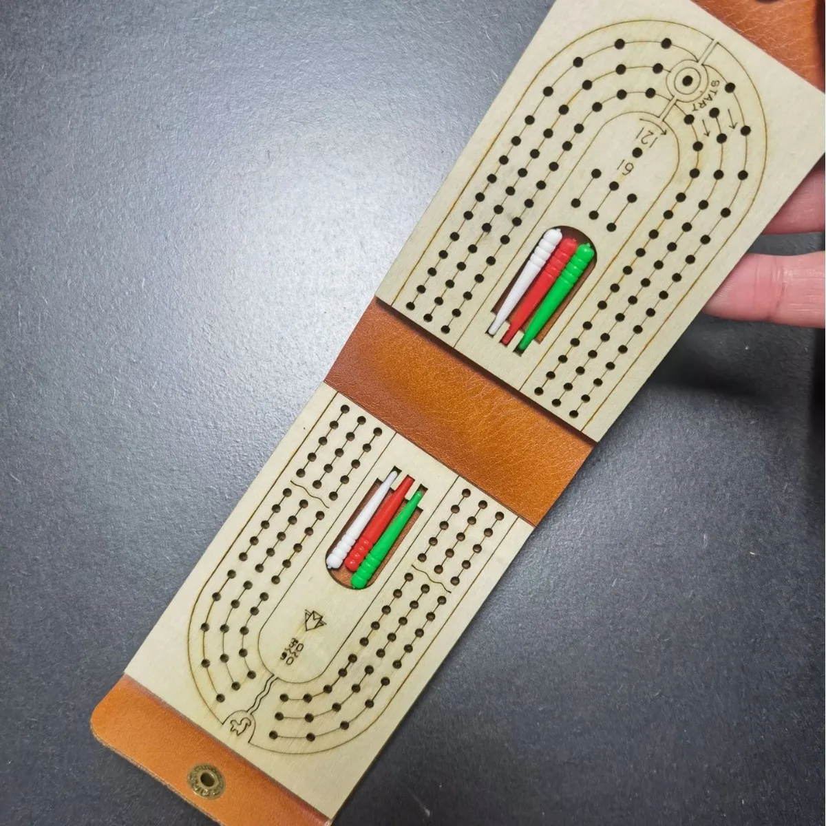 Personalized Card Storage Holster Board Cribbage Board Dozen Games Play Anywhere Premium Leather Sleek Design Pegs Camping Game 4