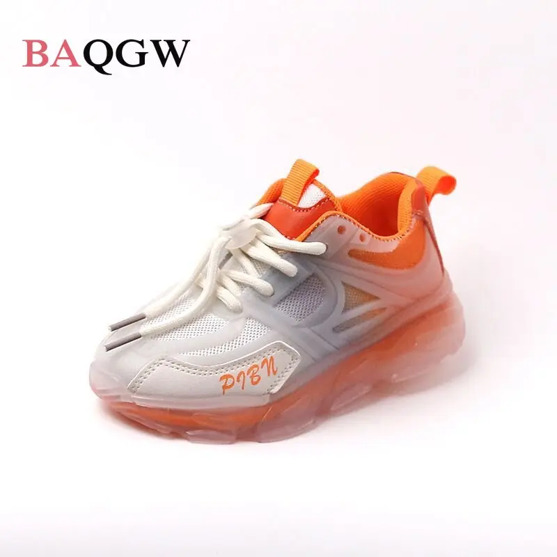 

Детские Нескользящие кроссовки, сетчатые дышащие, с градиентом, светящиеся, для мальчиков и девочек, подходят для осени