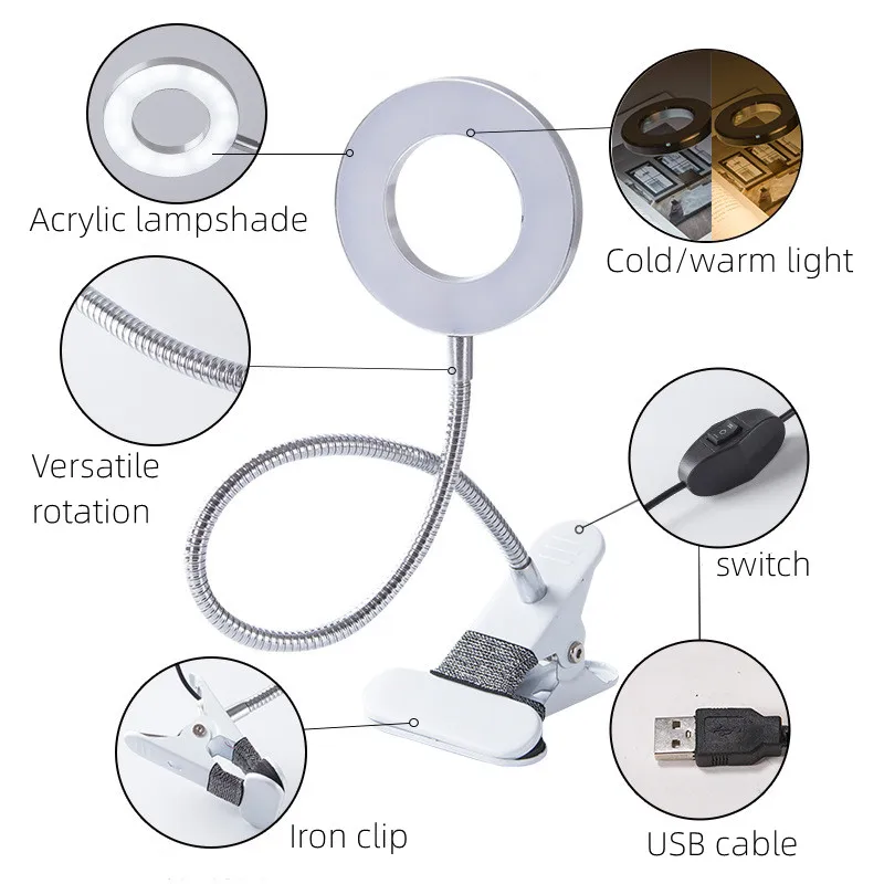 Tattoo Lamp With Clamp USB LED Cold Light Eyebrow Makeup Eyelash Extension Illuminator Equipment Improved  Nail Art Beauty tools