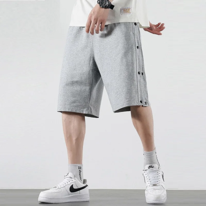 Full Open Summer Thin Breasted Shorts Men's Loose Solid Color Straight Outer Wear Casual Shorts Five-point Sweat Shorts