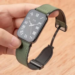 Premium Soft Leather & Silicone Magnetic Buckle Wrist Strap Bracelet for Mi Band 8 Pro (Green)