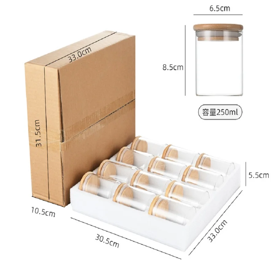 12pcs/set Airtight Glass Storage Jar with Bamboo Lid for Tea,Coffee,Sugar Portable and Transparent Container for Home Kitchen 4