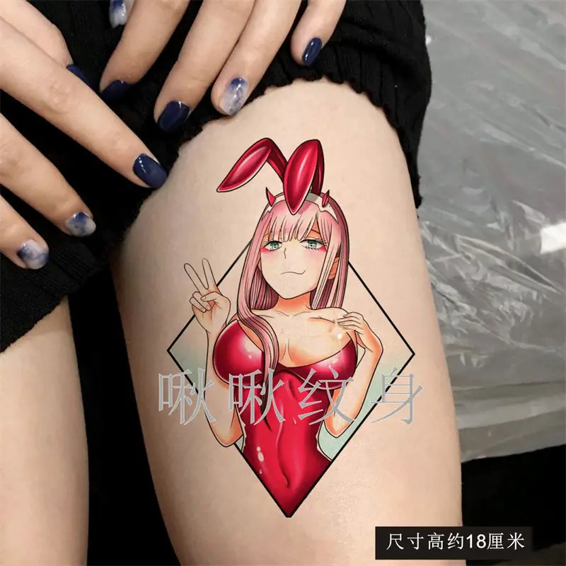 

Мультяшные привлекательные тату-наклейки с кроликом для девушек, водостойкая поддельная татуировка для женщин и мужчин, искусство, тату на руку до ключиц, стойкая временная татуировка
