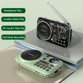 FM 라디오 블루투스 5.0 스피커, 노인용 휴대용 미니 라디오, HiFi TF/USB MP3 음악 플레이어, 지지대 녹음 헤드폰 재생