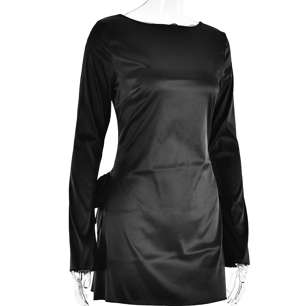 JULISSAMO 2025 New Backless Bandage Irregular Satin Sexy Mini Dress For Women Party Clubwear Long Sleeve Solid Dresses