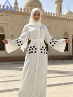 Abaya élégante ornée de strass, ensemble 3 pièces, tuniques de mariage pour femmes musulmanes, caftan marron de Dubaï, robe marocaine, robe de l'Aïd, caftan algérien 3