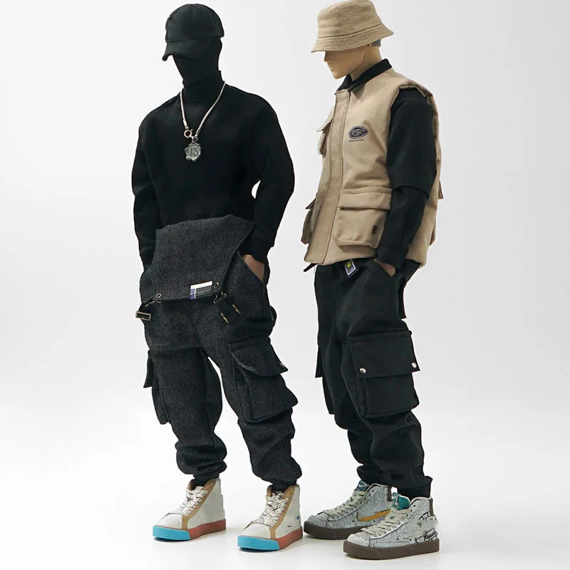 

1/6 Scale Trendy Men's Hip-hop Clothes Set Multi-Pocket Vest Shirt Overalls Jumpsuit Accessory Model for 12'' Action Figure