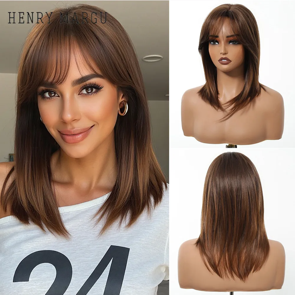 ヘンリー・マルグ ブラウン 合成ウィッグ 前髪付き ミディアムヘア