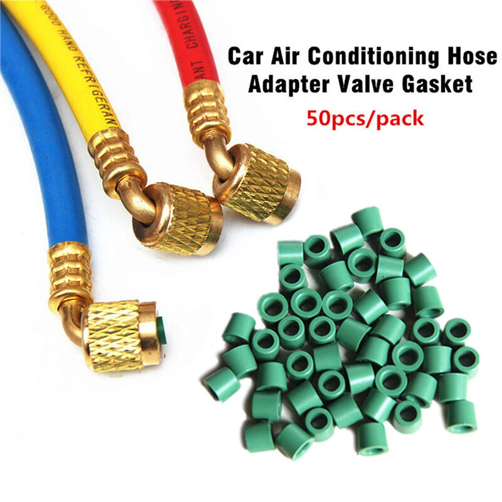 

50pcs Air Conditioning Rubber Sealing O-ring A/C 1/4 Charging Hose Valve Gasket Green A/C Seal Repair Kit Wear Resistance