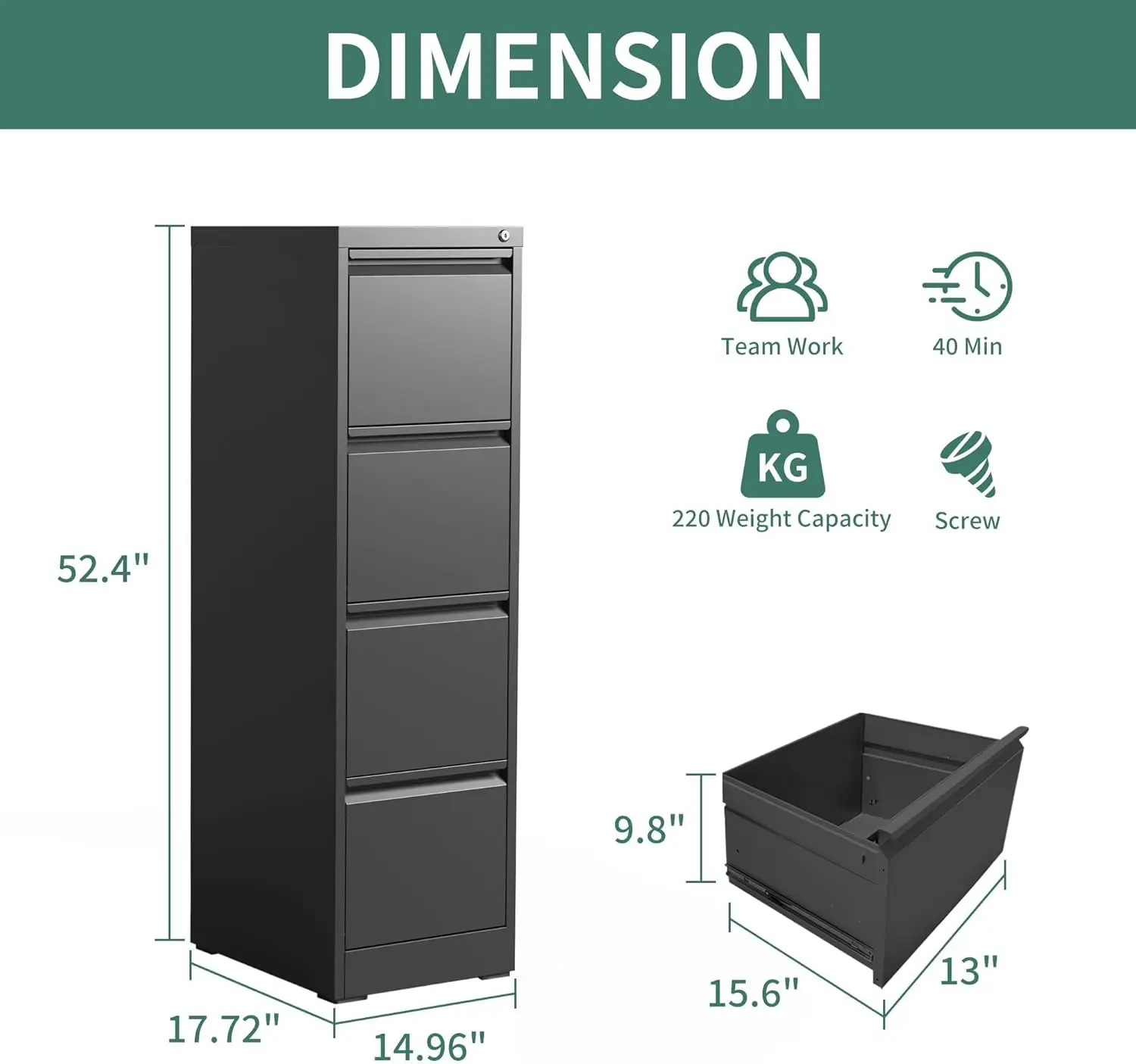 4 Drawer File Cabinet with Lock,Metal Vertical Filing Cabinets for Home Office,Heavy Duty File Storage Cabinet