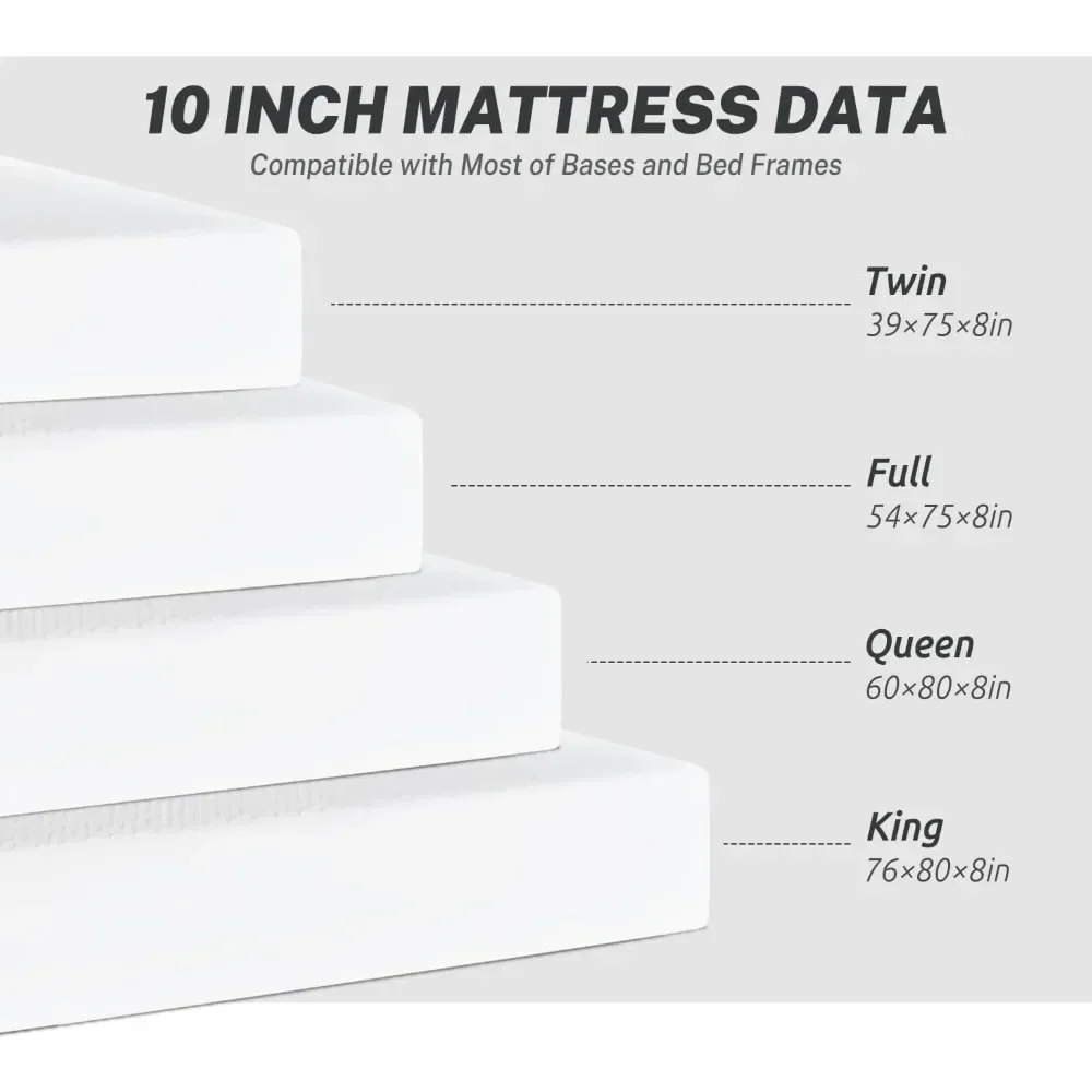 Full Size Mattress for Pressure Relief & Cooler Sleep CertiPUR-US Certified 10 Inch Medium-Firm Gel Memory Foam Mattress 2