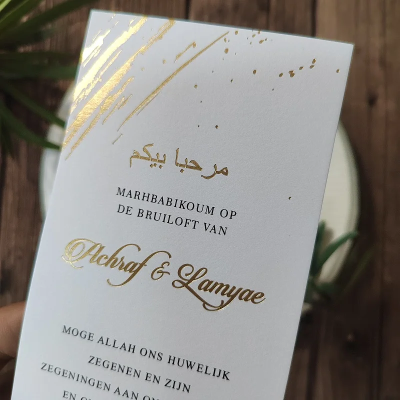 Thank You Card  with Black Ink and Real Gold Foil Print Sparkle Twill and Dots Custom Personalized Menu Card Table Card