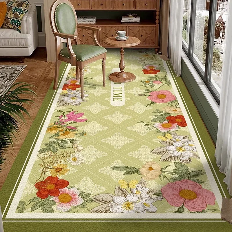 PVC Kitchen Floor Mat Retro Floral Oil-proof Waterproof Easy Clean Bathroom Carpet Wear-resistant Non-slip Balcony Rugs 러그 Ковер