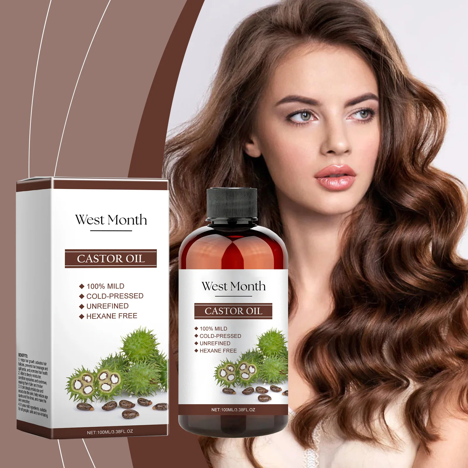 Multi-Action Castor Oil Hair Care Oil Body Oils Eyelash Growth Oil Repair Frizzy Hair Moisturise Skin Thicken Eyelashes Lengthen