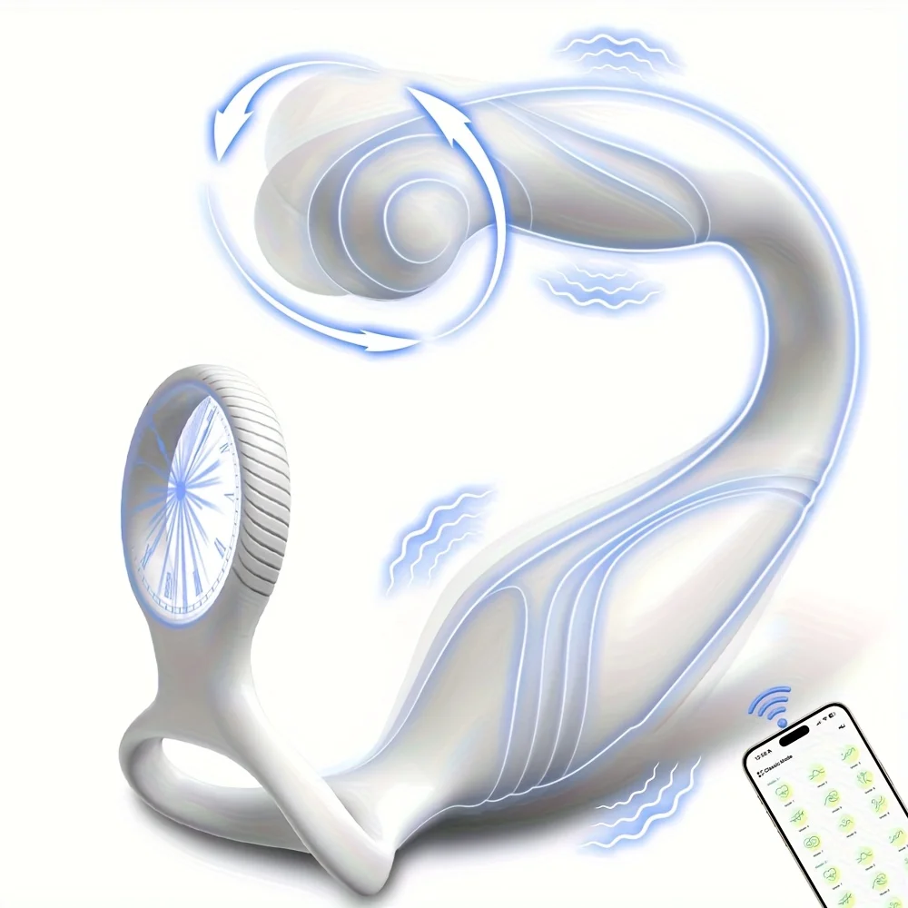 Male Sex Toy Rotating Anal Vibrating Massager,Prostate Massager,With double silicone cock ring,APPControl Male Sex Toys