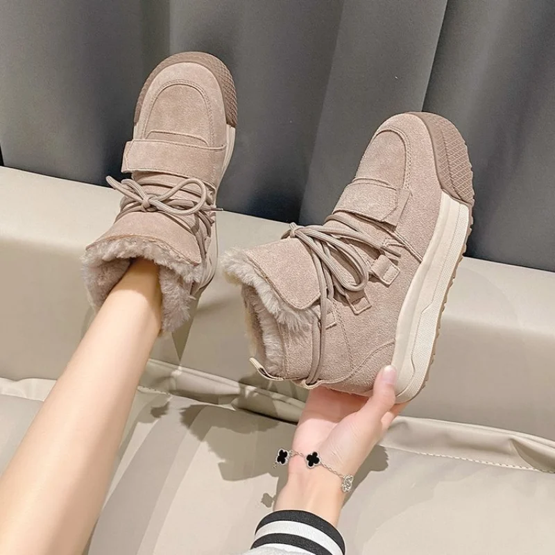 Winter New Women's Casual Fashion Thick Bottom Plush Warm Martin Boots High Top Vintage Snow Boots