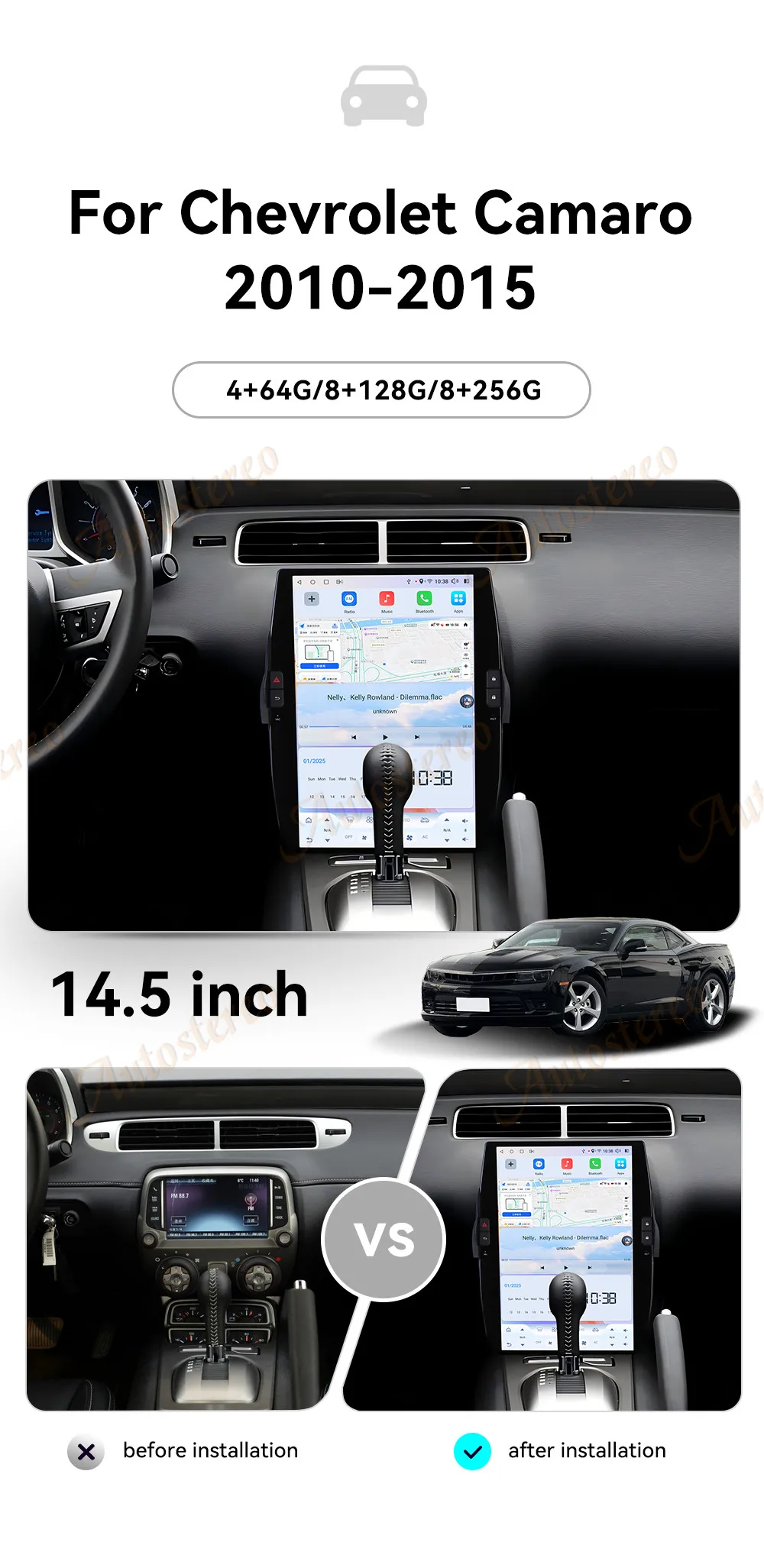 14.4 inch Carplay Android 14 For Chevrolet Camaro 2010-2015 Tesla Screen Car GPS