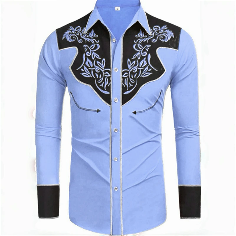 20-color men's long-sleeved shirt retro western denim big size loose cardigan casual soft fabric denim shirt long sleeved shirt