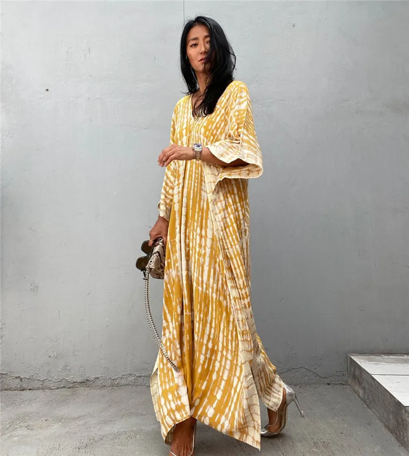 Fashion Casual Striped Print Long Dresses Women Bohemian V-neck Bat Sleeve Loose Slit Beach Dress Summer New Beachwear Vestidos 116 Fashion Casual Striped Print Long Dresses Women Bohemian V-neck Bat Sleeve Loose Slit Beach Dress Summer New Beachwear Vestidos