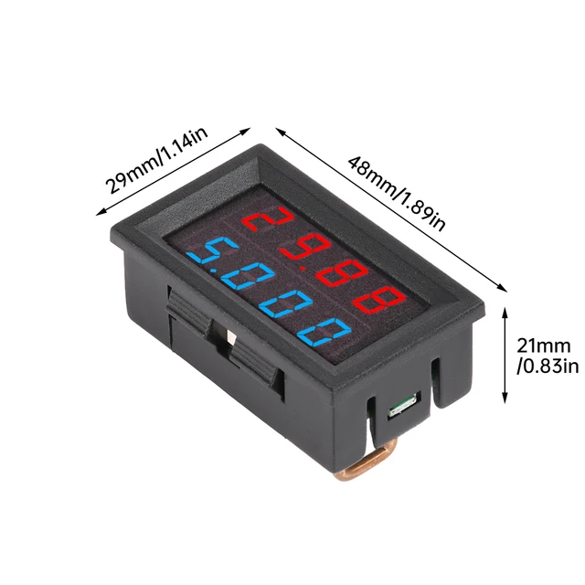 Strumento Misurazione Voltmetro Amperometro Digitale 0.28" 100V DC 50A - Display Blu E Rosso Con Shunt Esterno Amperometro Digitale Da Pannello - Foto 2