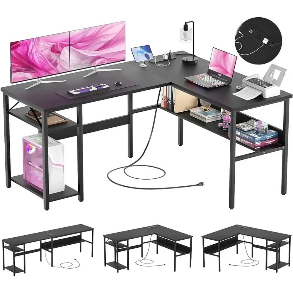 Sturdy Corner Desk With Storage Shelf Reversible L Shaped Computer Desk With Power Outlets and USB Charging Ports Freight Free maant dianba no 1 pd 25w 8 ports multi function wireless smart charging qc 3 0 phone charger anti short circuit repair function