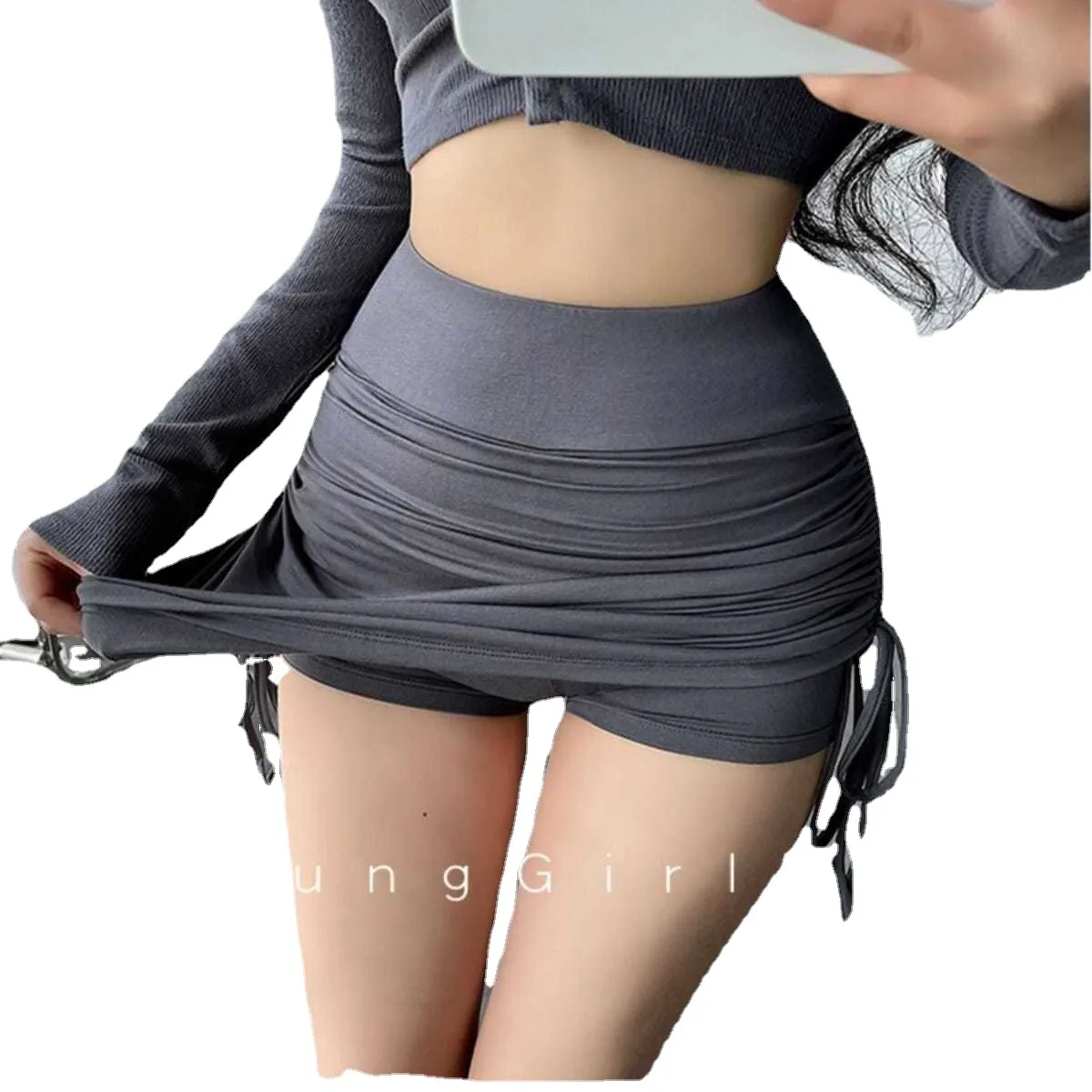 Women Latin Dance Skirt Spring Summer High Waist Drawstring A-line Dance Practice dance skirt