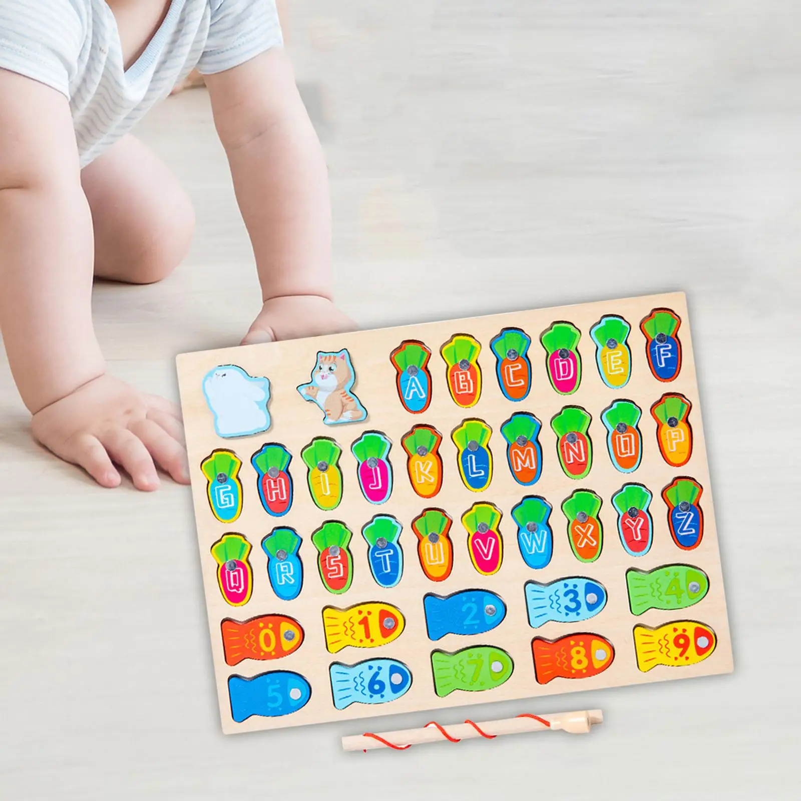 

Fishing Game Play Set Montessori Puzzle Wooden Toy Color Cognitive for Kindergarten Birthday Gifts Girls Boys Kids Children