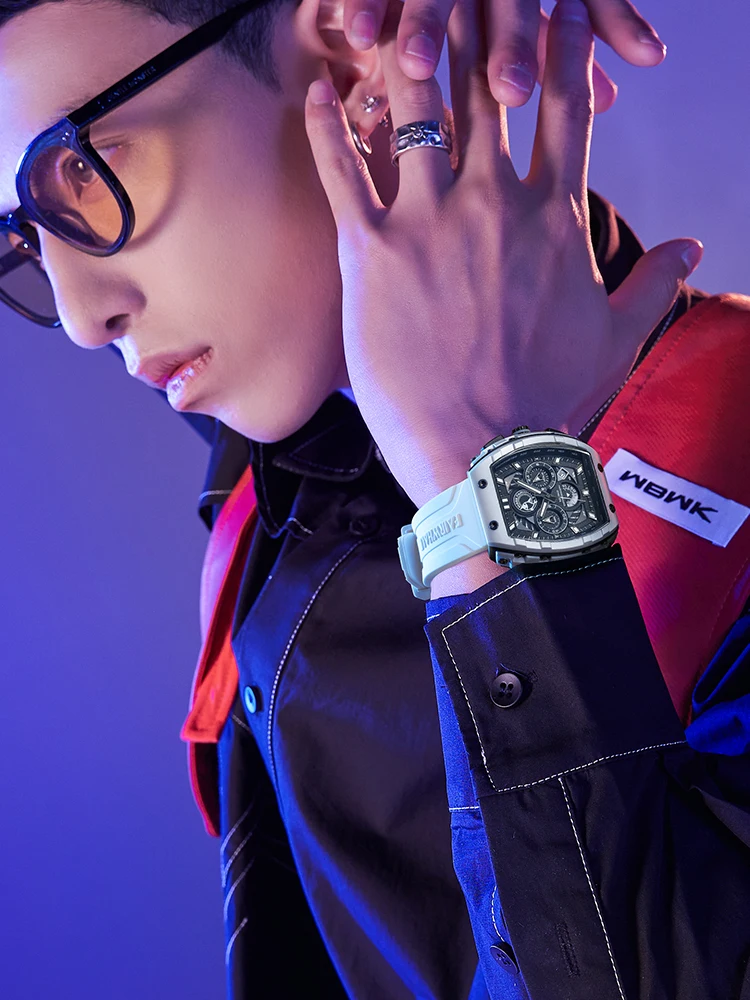 Fashion Casual Mens Quartz Watch Sport Silicone Strap Waterproof Luminous Tonneau Resin Case Multifunctional Men Wristwatch 2023