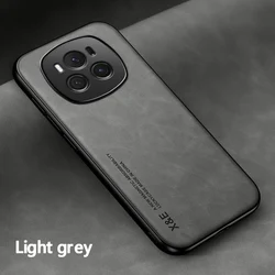 Luxury PU Leather Magnetic Car Holder Phone Case with Silicone Protection for Honor Magic 6 Pro (Light Gray)