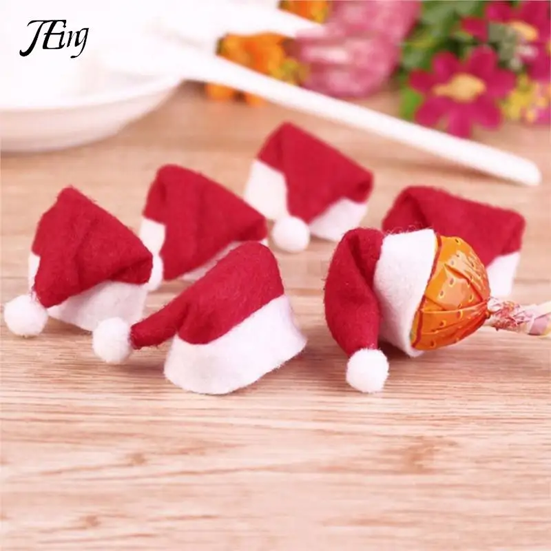 30pcs Mini Christmas Hat Santa Claus Hat Xmas Lollipop Mini Wedding Gift Creative Caps Christmas Tree Ornament Decor