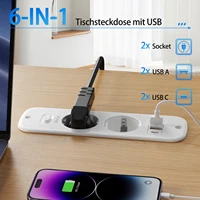 Eu plug dual socket built-in power board with 2USB-A and 2USB-C PD20W smart fast charging port 2-meter spiral extension cable - Image 2