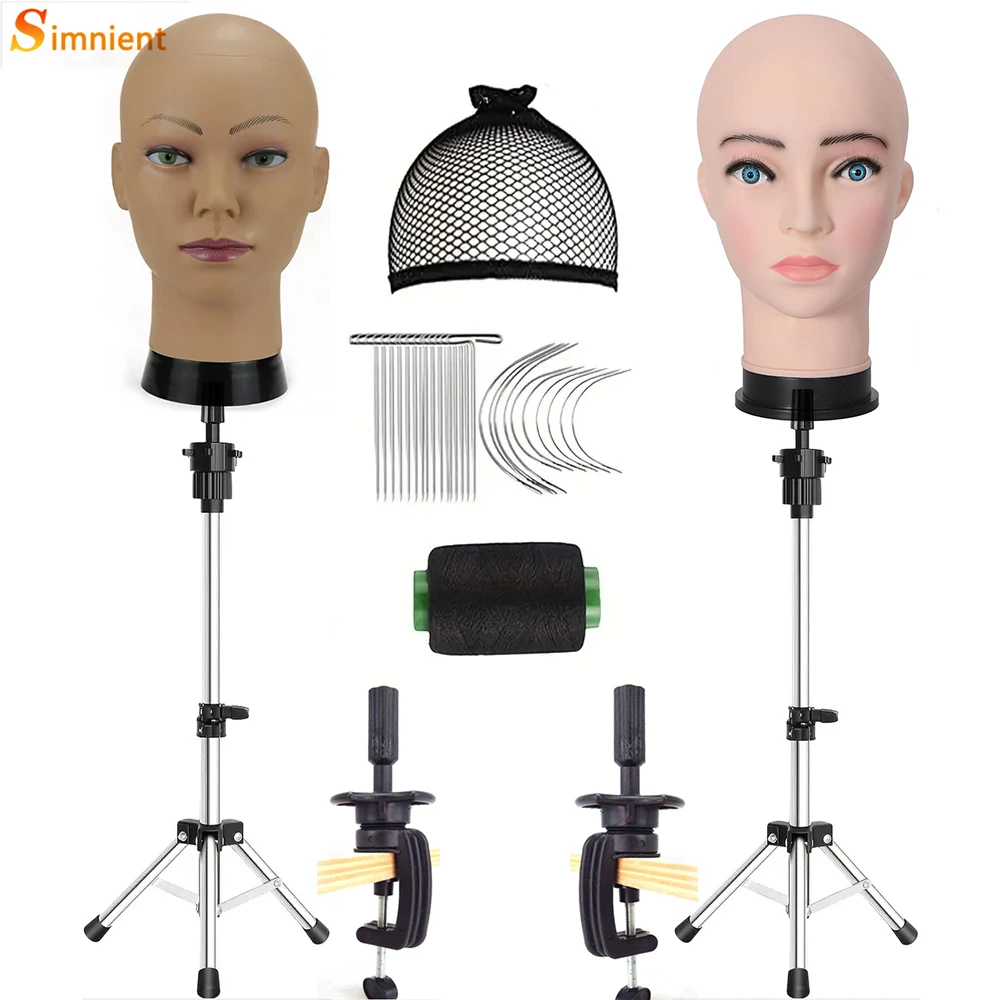 Tête de Mannequin avec trépied pour la fabrication de perruque, chapeau, lunettes, affichage de masque, cosmétologie, tête de Mannequin pour la pratique du maquillage, Kit d'installation de perruque