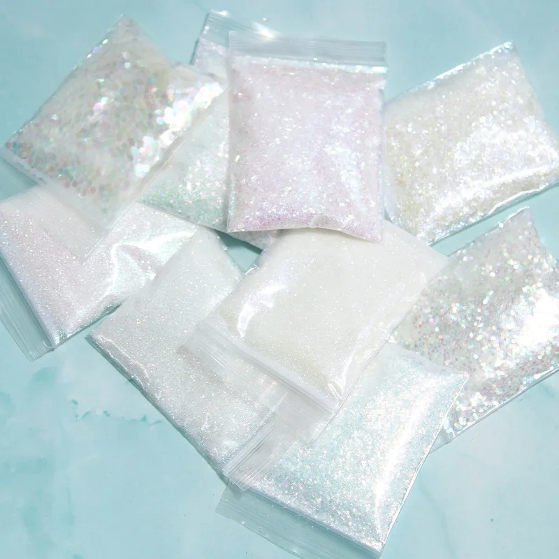 Nail Decoration White Iridescent Nail Glitter AB Color Shiny Mermaid Sequins Mirror Irregular Slices 3D Flakes Paillettes