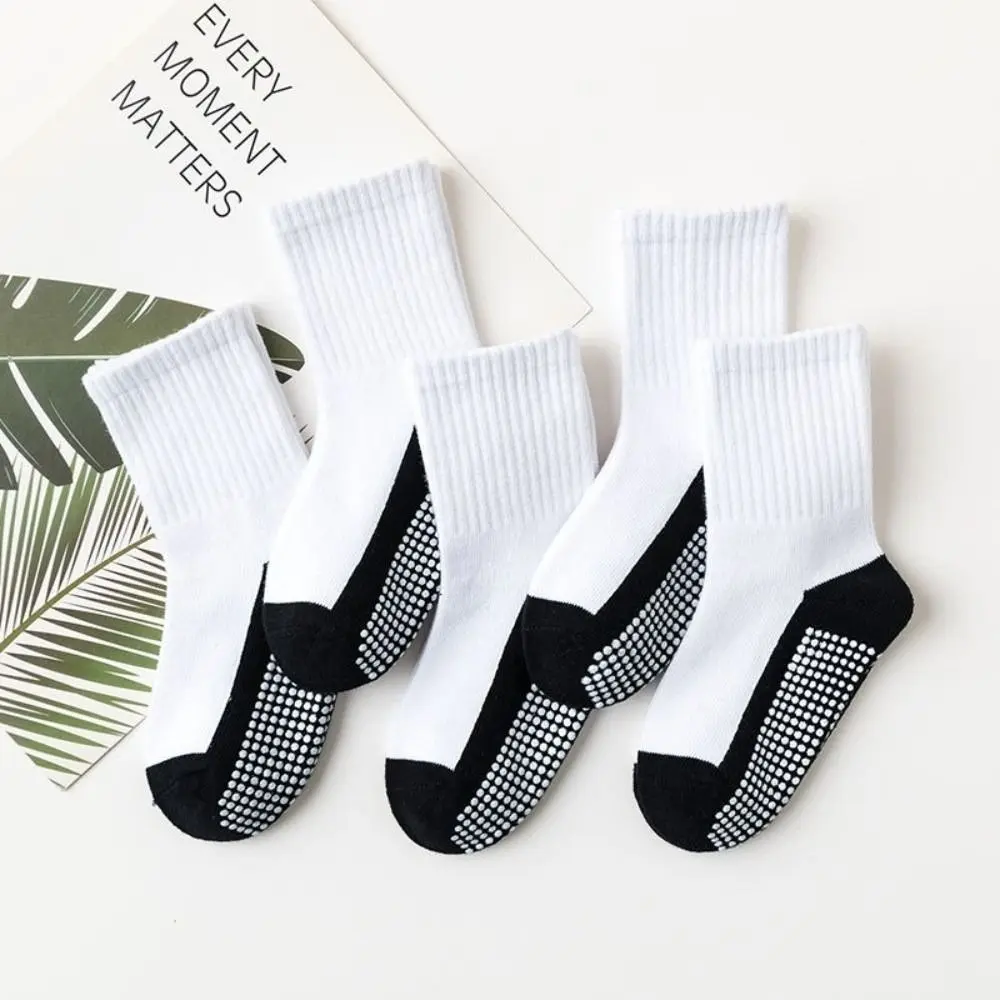 5Pairs Mid Tube Kids Anti-Slip Socks Solid Cotton Sticky Children's Floor Socks Breathable Non-Slip Gripper