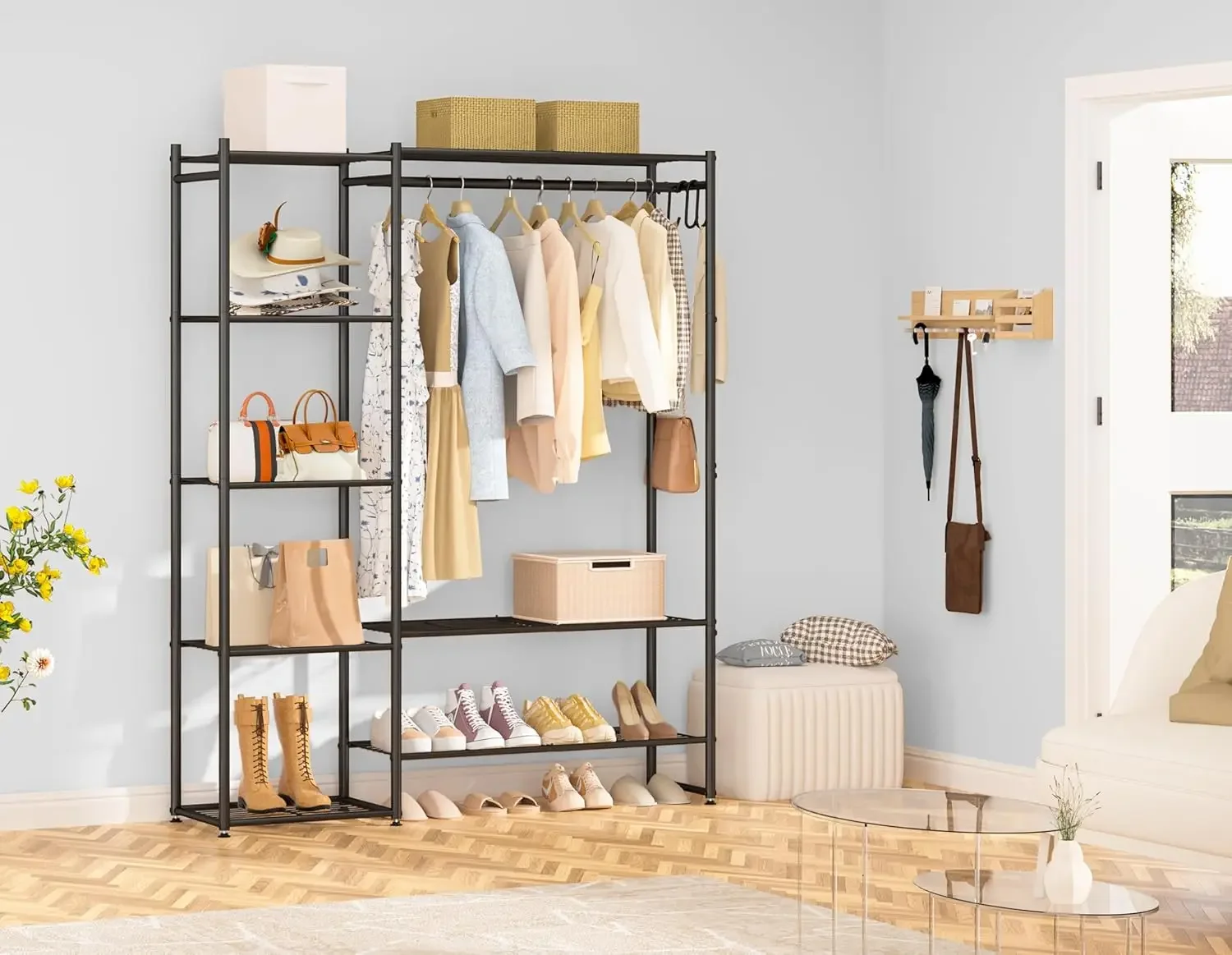 Wardrobe Closet, Portable Clothing Rack for Hanging Clothes, Free Standing Closet Organizers and Storage System with 4 Tiers She 5