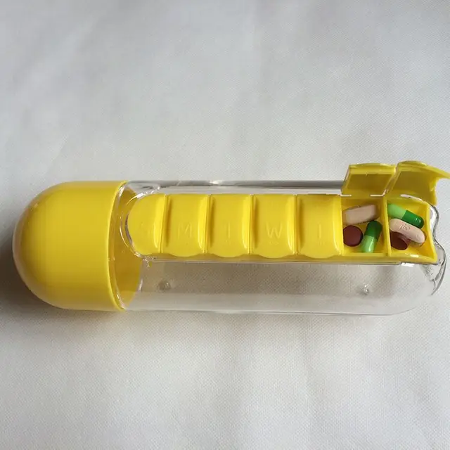 Portable Water Bottle with Built-in Pill Box for Medicines, Vitamins, Perfect for Outdoor, Gym, Fitness, Camping and Traveling 6