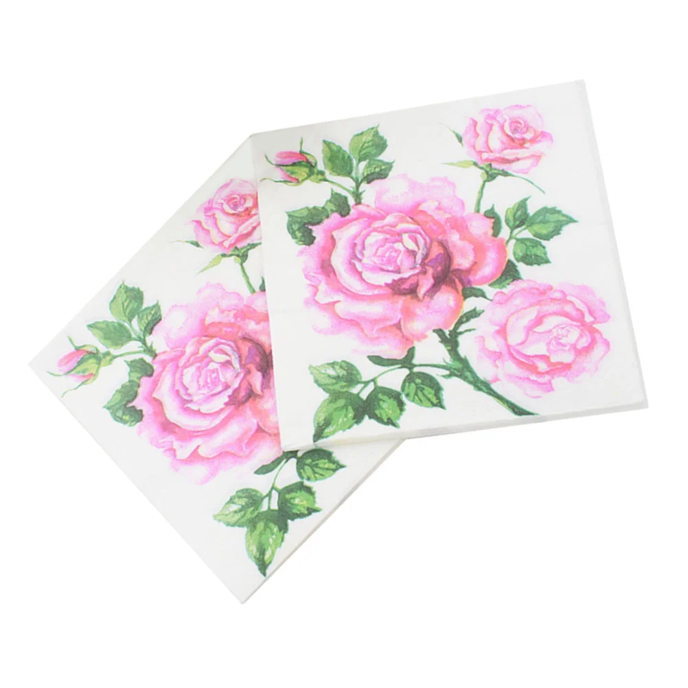 20 Sheets Decoupage Napkins Paper Tissue Disposable Decorative Rose Printed Floral Flowers Decoration