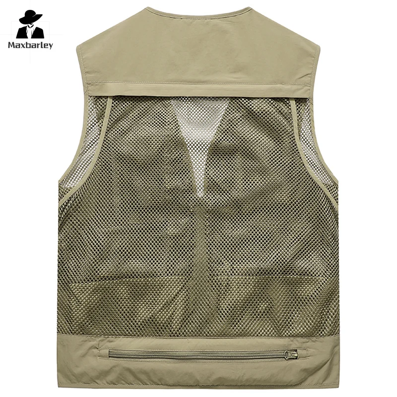 Men's Work Vest Casual Mesh Fishing  Jackets Summer Fashion Large Size 6XL Men Multi Pockets Waistcoat Vest Sleeveless Coat