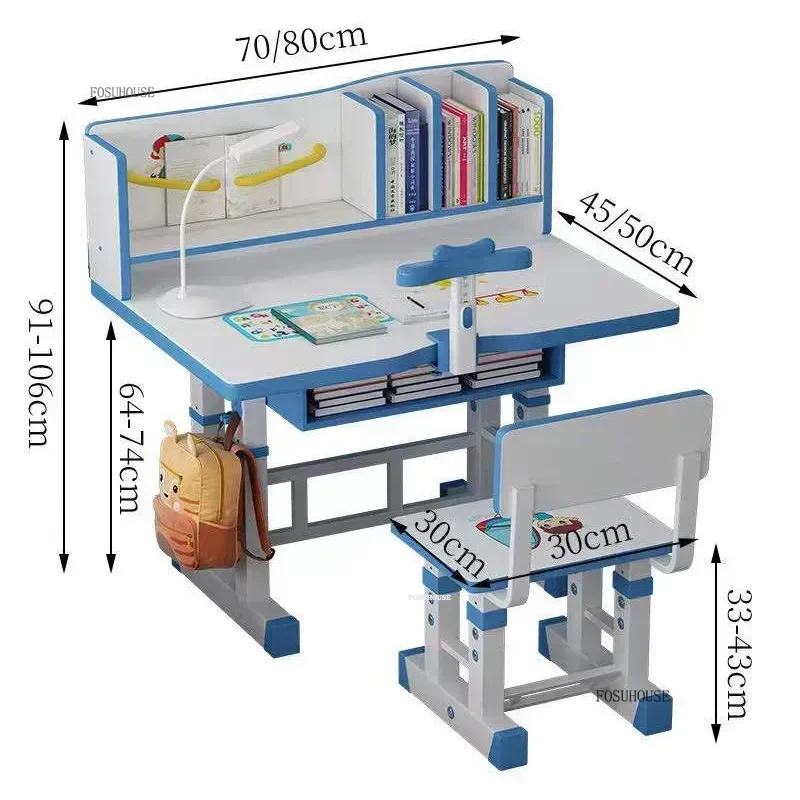 Liftable Children Tables with Bookshelf Children's Desk Set Home Children's Homework Desk and Chair Simple Learning Writing