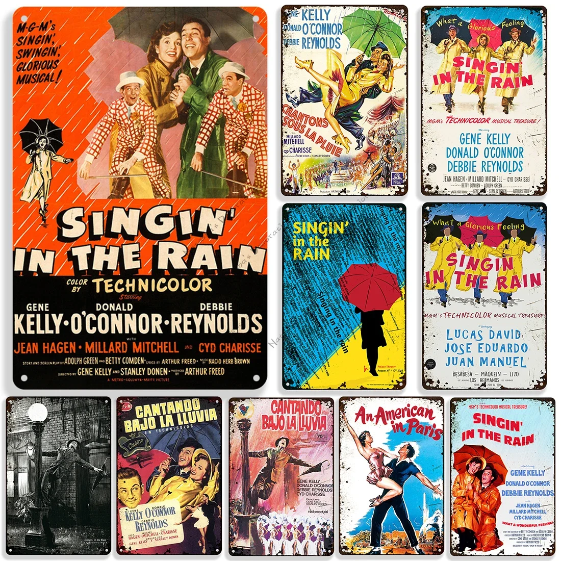 Cartel de Metal de la película Singin' in the Rain para hombre, placa  decorativa de hojalata, color americano, cueva, cafetería - AliExpress, image size:1100x1100