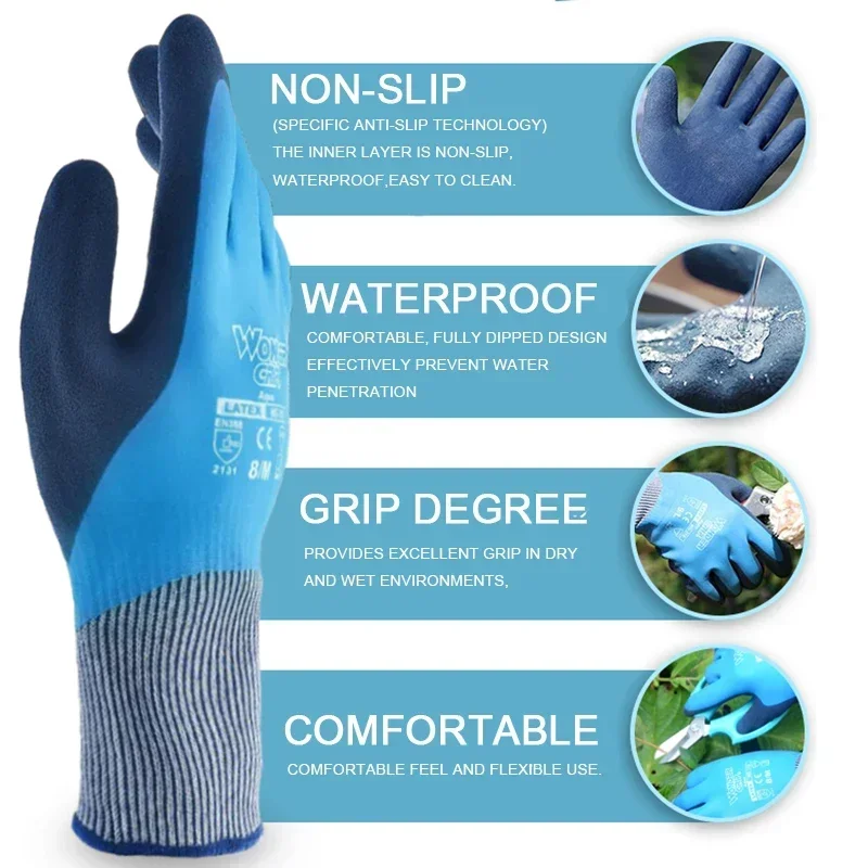 Safety Waterproof Work Gloves Double Coated Nylon Comfortable Latex Foam work gloves,waterproof gloves,protective gloves