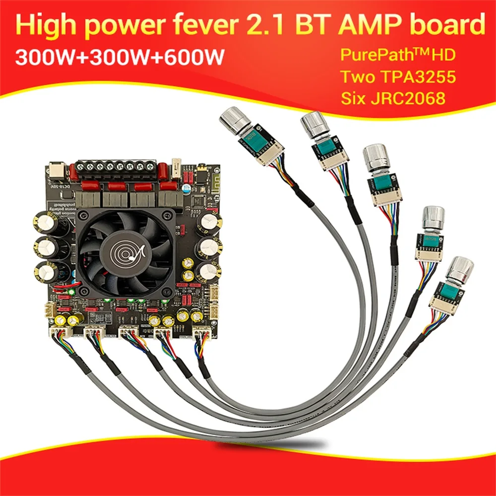 

ZK-AS21P Fever модуль усилителя высокой мощности 2,1 канальная Плата усилителя Bluetooth 300 Вт + 300 Вт + 600 Вт чип усилителя TPA3255 * 2